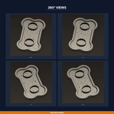 Tấm Lót Chỗ Ăn Thú Cưng Hình Xương, Viền Nâng Chống Tràn - File STL In 3D