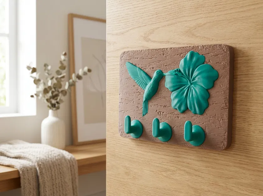 Móc Treo Chìa Khóa & Giá Móc Gắn Tường Chim Ruồi & Hoa Dâm Bụt - Image 1