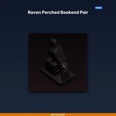 Cặp Chặn Sách Quạ Đậu – File STL In 3D (Raven Perched Bookend Pair)