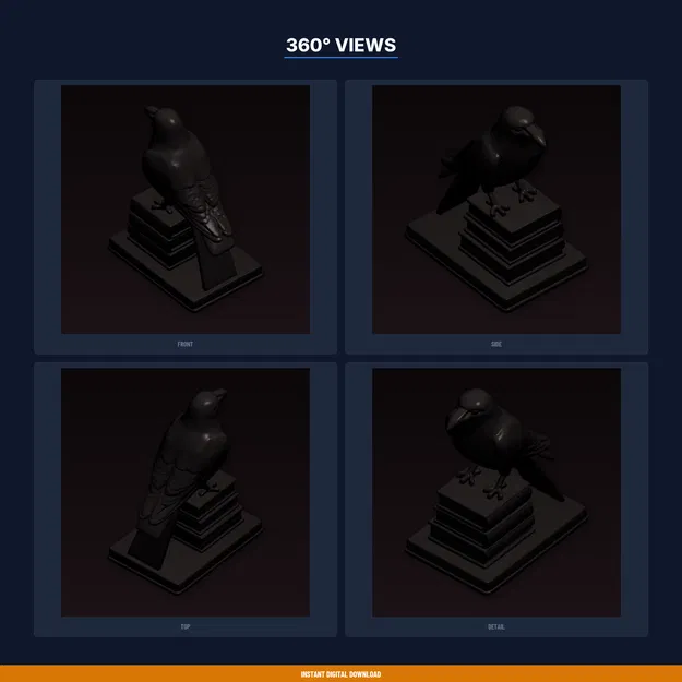 Cặp Chặn Sách Quạ Đậu – File STL In 3D (Raven Perched Bookend Pair) - Image 3