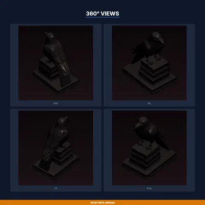 Cặp Chặn Sách Quạ Đậu – File STL In 3D (Raven Perched Bookend Pair)