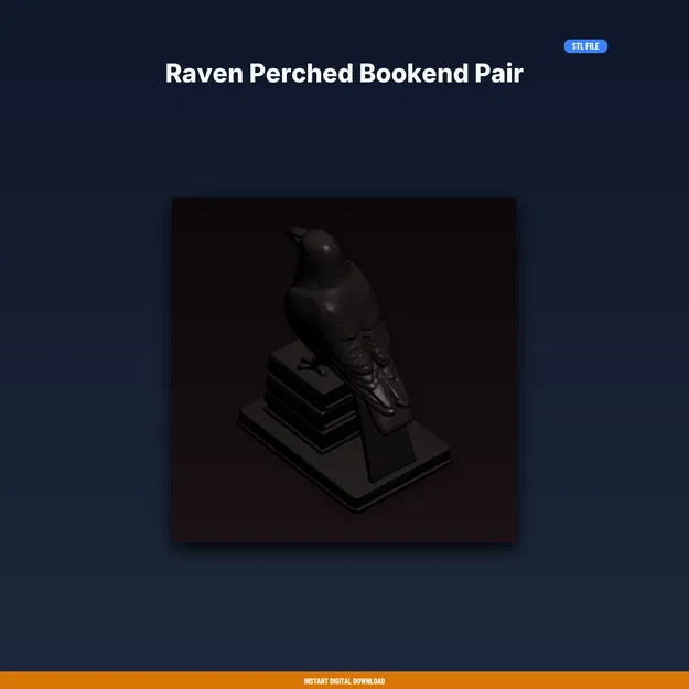Cặp Chặn Sách Quạ Đậu – File STL In 3D (Raven Perched Bookend Pair) - Image 1