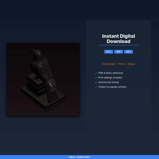 Cặp Chặn Sách Quạ Đậu – File STL In 3D (Raven Perched Bookend Pair) - Image 2