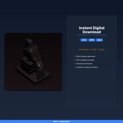 Cặp Chặn Sách Quạ Đậu – File STL In 3D (Raven Perched Bookend Pair)