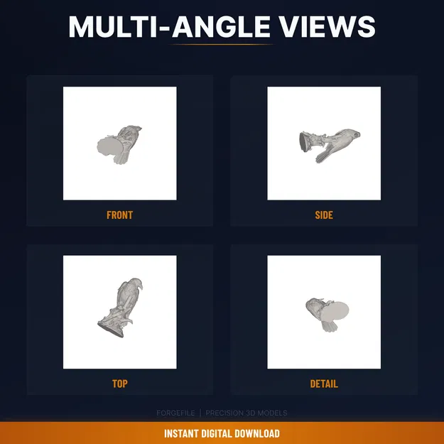 Quạ đậu cành ngậm nến, lông vũ chi tiết – File STL in 3D - Image 2