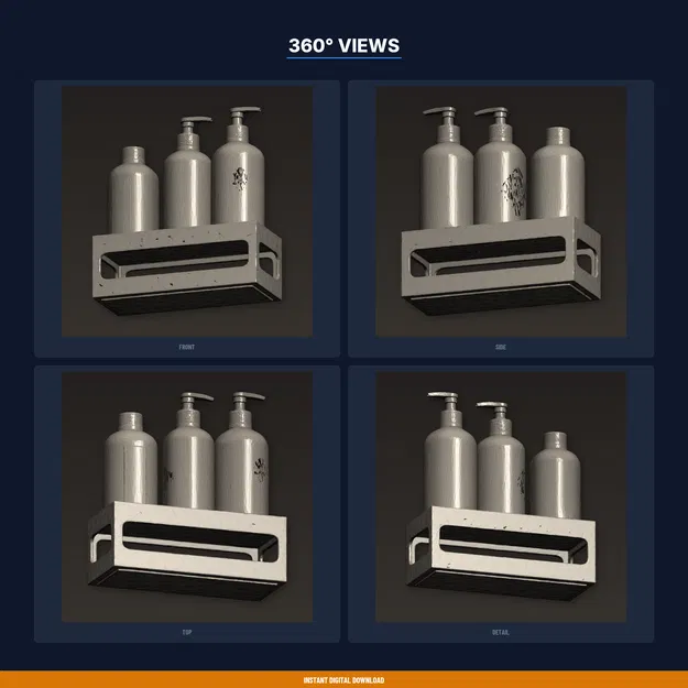 Kệ để chai dầu gội trong phòng tắm, gắn hút/keo – file STL in 3D - Image 3