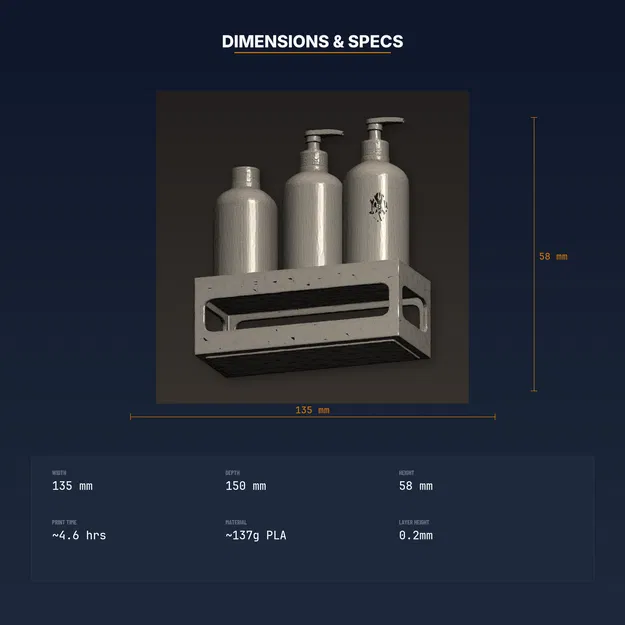 Kệ để chai dầu gội trong phòng tắm, gắn hút/keo – file STL in 3D - Image 4