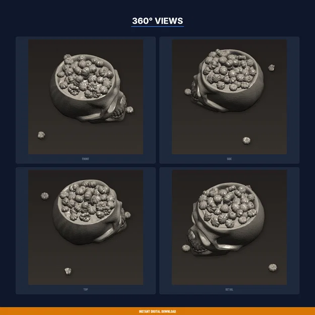 Tô Kẹo Hình Đầu Lâu Mở Nắp – Halloween Candy Dish (File STL 3D) - Image 3