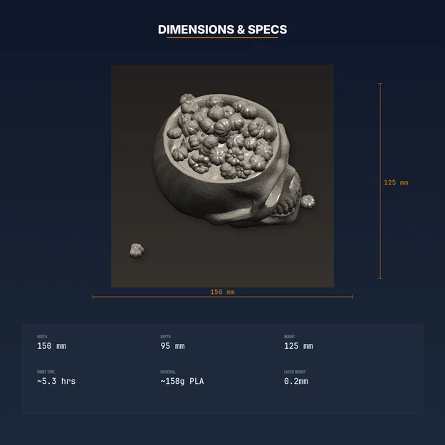 Tô Kẹo Hình Đầu Lâu Mở Nắp – Halloween Candy Dish (File STL 3D) - Image 4