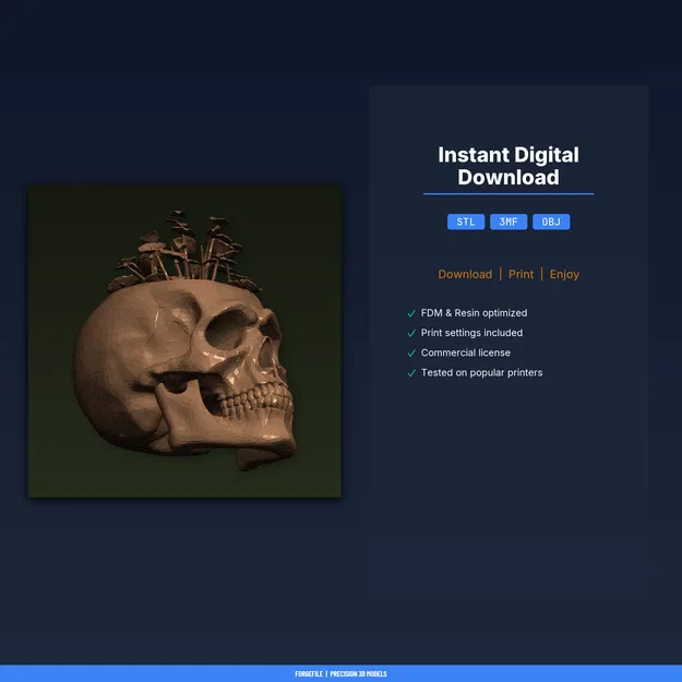Chậu trồng cây Sọ Người chi tiết chân thực, cây mọc từ đỉnh - File STL in 3D - Image 2