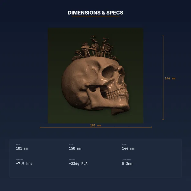 Chậu trồng cây Sọ Người chi tiết chân thực, cây mọc từ đỉnh - File STL in 3D - Image 4