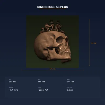 Chậu trồng cây Sọ Người chi tiết chân thực, cây mọc từ đỉnh - File STL in 3D