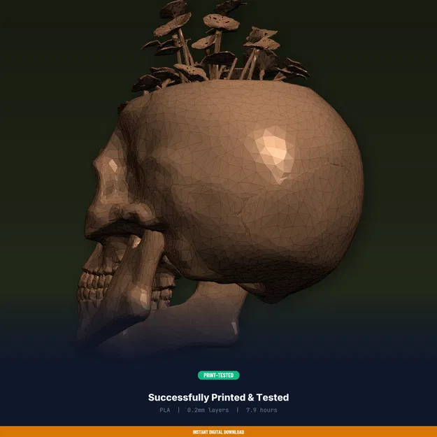 Chậu trồng cây Sọ Người chi tiết chân thực, cây mọc từ đỉnh - File STL in 3D - Image 8