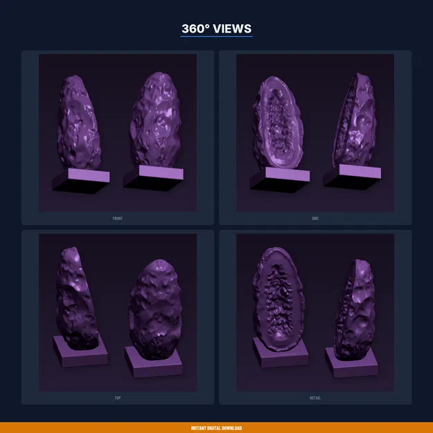 Cặp đèn chặn sách Geode Split Rock – File STL 3D in được - Image 3
