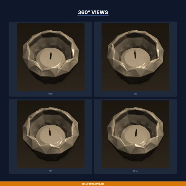 Khuôn nến faceted hình kim cương low poly – STL in 3D - Image 3