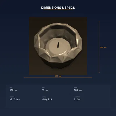 Khuôn nến faceted hình kim cương low poly – STL in 3D