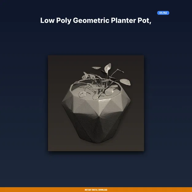 Chậu cây Low Poly hình kim cương đa diện có lỗ thoát nước – file STL in 3D - Image 1