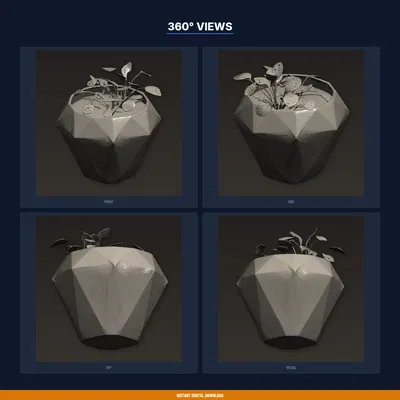 Chậu cây Low Poly hình kim cương đa diện có lỗ thoát nước – file STL in 3D