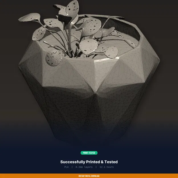 Chậu cây Low Poly hình kim cương đa diện có lỗ thoát nước – file STL in 3D - Image 8