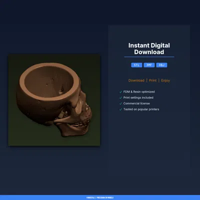 Chậu Sen Đá Đầu Lâu Gothic Cỡ Lớn - File STL In 3D