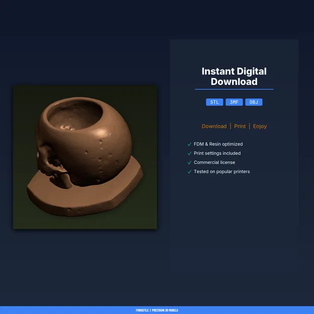 Chậu Sen Đá Đầu Lâu Gothic Size Nhỏ – File STL 3D Printable - Image 2