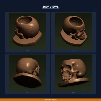 Chậu Sen Đá Đầu Lâu Gothic Size Nhỏ – File STL 3D Printable