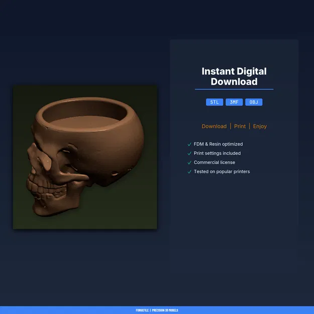 Chậu Sen Đá Đầu Lâu Gothic cỡ Medium - File STL in 3D - Image 2