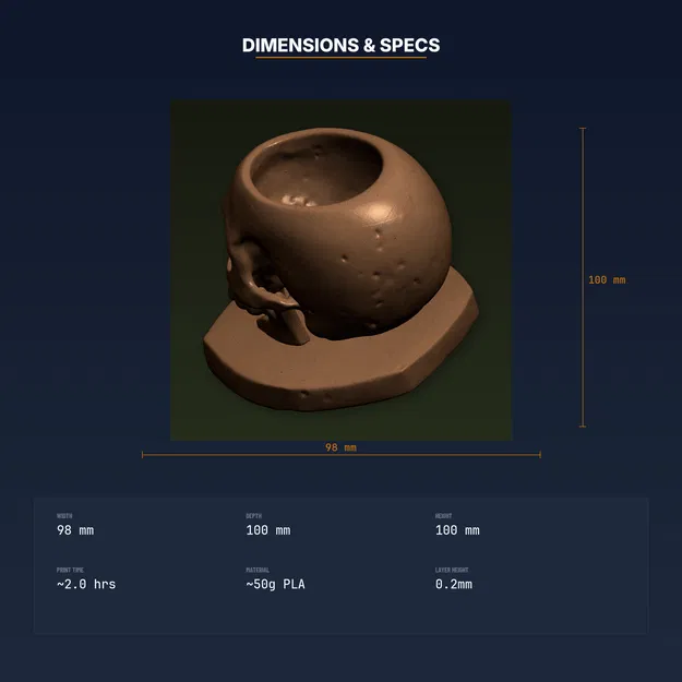 Chậu Sen Đá Đầu Lâu Gothic Size Nhỏ – File STL 3D Printable - Image 4