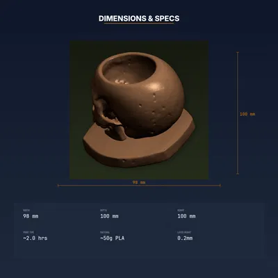 Chậu Sen Đá Đầu Lâu Gothic Size Nhỏ – File STL 3D Printable