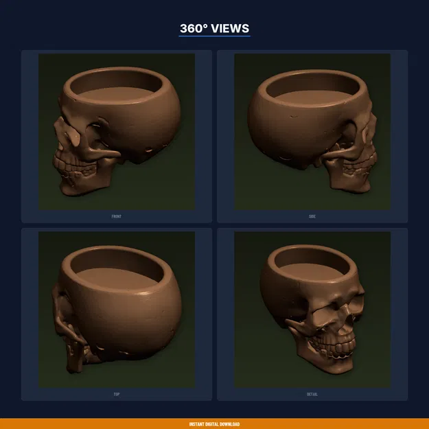 Chậu Sen Đá Đầu Lâu Gothic cỡ Medium - File STL in 3D - Image 3