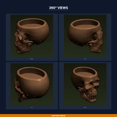 Chậu Sen Đá Đầu Lâu Gothic cỡ Medium - File STL in 3D