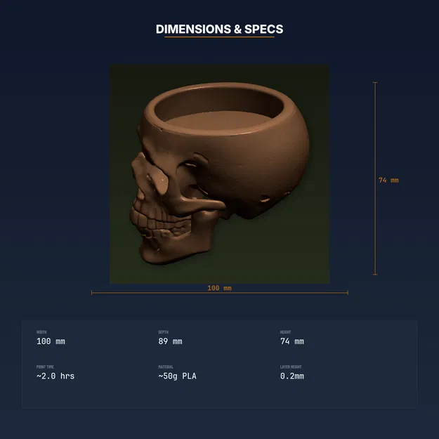 Chậu Sen Đá Đầu Lâu Gothic cỡ Medium - File STL in 3D - Image 4