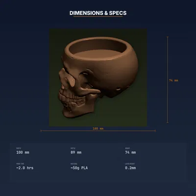 Chậu Sen Đá Đầu Lâu Gothic cỡ Medium - File STL in 3D