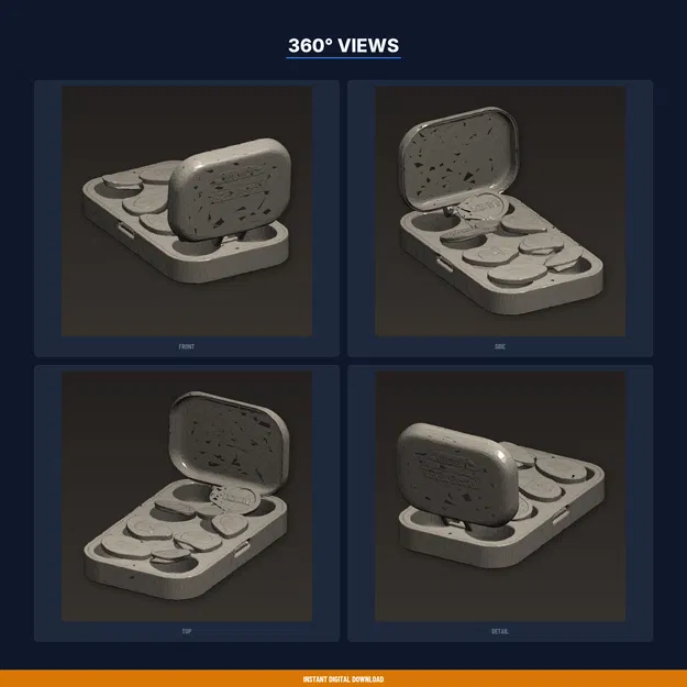 Hộp đựng pick đàn guitar (12 pick), bỏ túi, nắp bấm – STL in 3D - Image 3