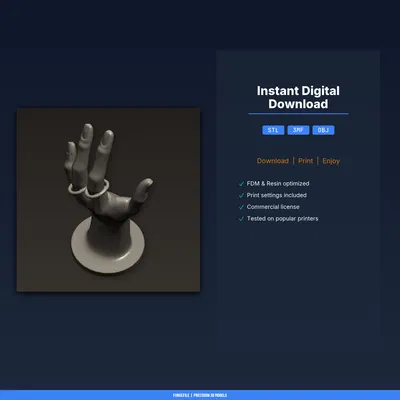 Bàn Tay Mannequin Trưng Nhẫn Dáng Thanh Lịch, Đeo Nhẫn Trên Ngón - STL 3D