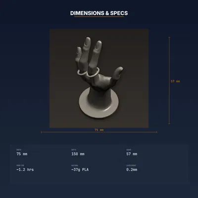 Bàn Tay Mannequin Trưng Nhẫn Dáng Thanh Lịch, Đeo Nhẫn Trên Ngón - STL 3D