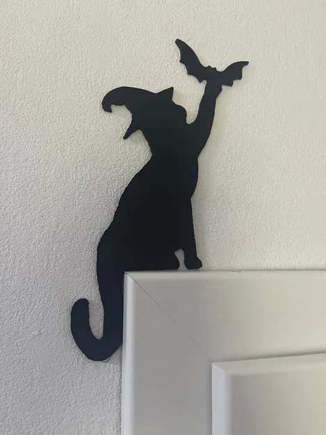 Mô Hình 3D Mèo Halloween Đen Vờn Dơi Treo Góc Cửa - Image 1