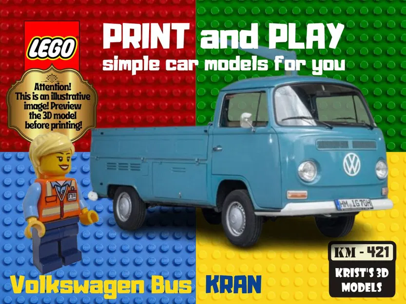 Xe Tải Cẩu Lego Volkswagen Bus Kran - Mô Hình In 3D Độc Đáo - Image 1