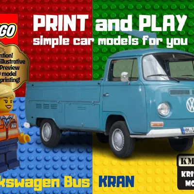 Xe Tải Cẩu Lego Volkswagen Bus Kran - Mô Hình In 3D Độc Đáo