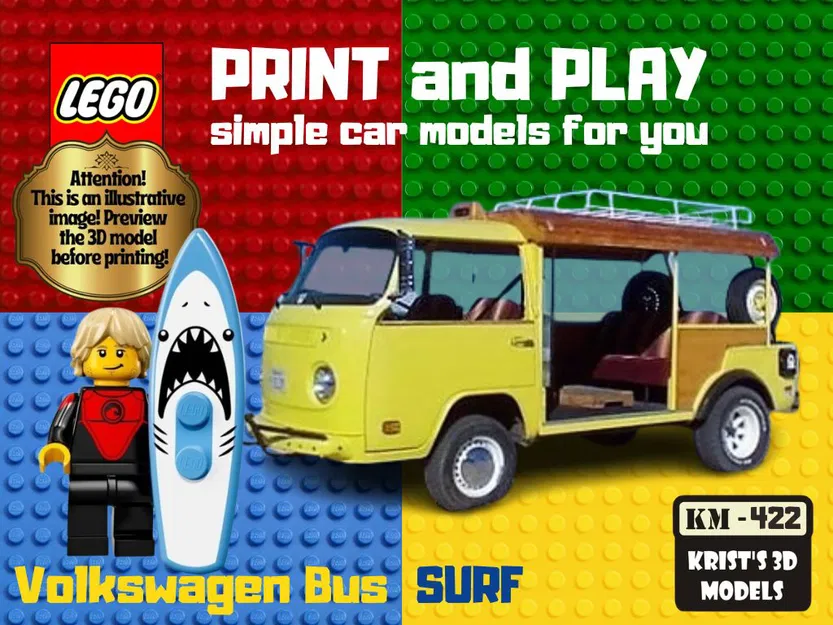 Mô Hình Xe Volkswagen Bus SURF Phong Cách LEGO 3D - Image 1