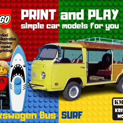 Mô Hình Xe Volkswagen Bus SURF Phong Cách LEGO 3D