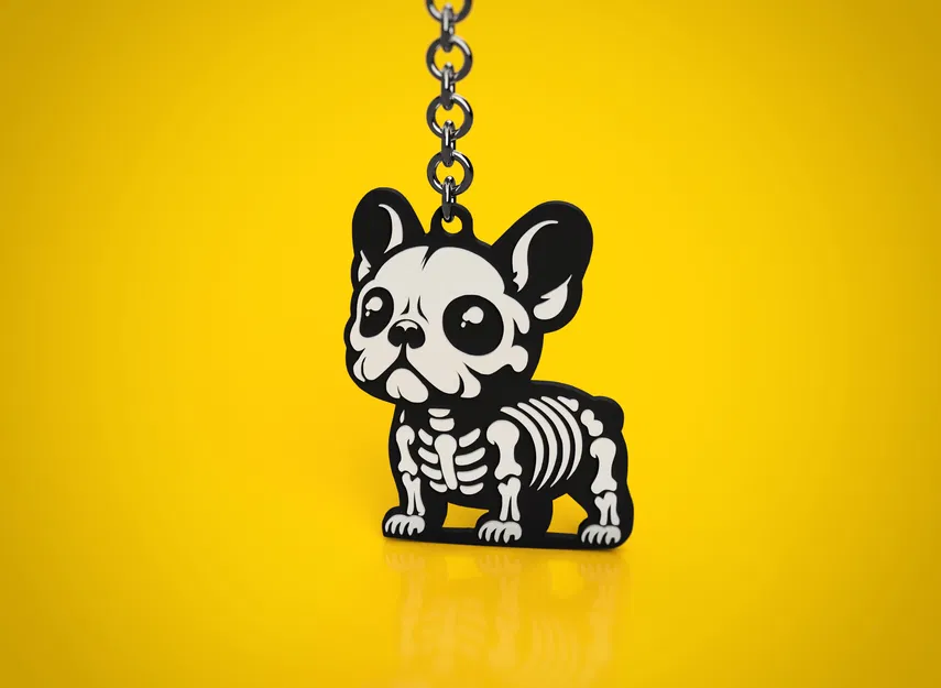 Móc khóa Halloween French Bulldog dạng bộ xương (Skeleton) – 55mm - Image 1