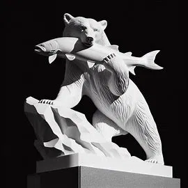 Tượng Gấu Đen Đón Cá Hồi Sống Động - Mô Hình 3D Trang Trí - Image 1