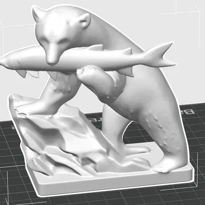 Tượng Gấu Đen Đón Cá Hồi Sống Động - Mô Hình 3D Trang Trí