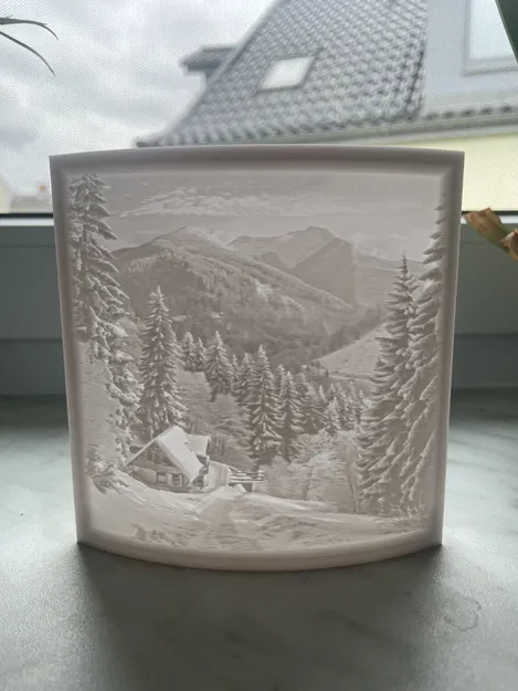 Đèn Lithophane Ngôi Nhà Mùa Đông Giữa Núi Tuyết - Image 1