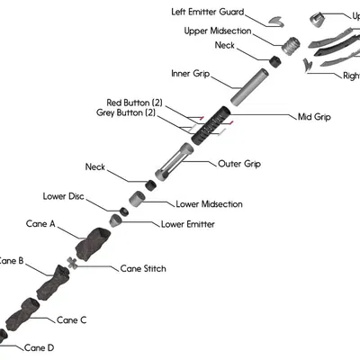 Maul's Lightsaber (Rebels) kèm gậy chống – file STL