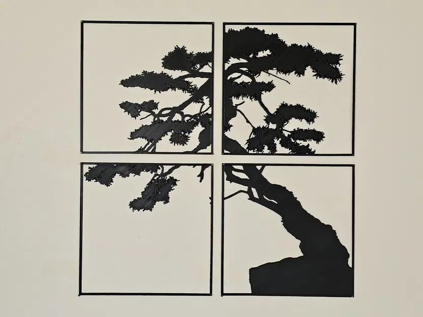 Wandbild Silhuette Bonsai – Tranh treo tường silhouette bonsai 4 mảnh - Image 1
