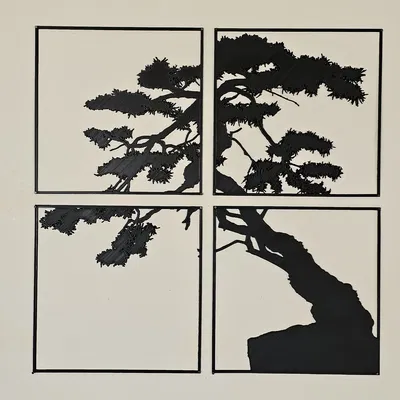 Wandbild Silhuette Bonsai – Tranh treo tường silhouette bonsai 4 mảnh