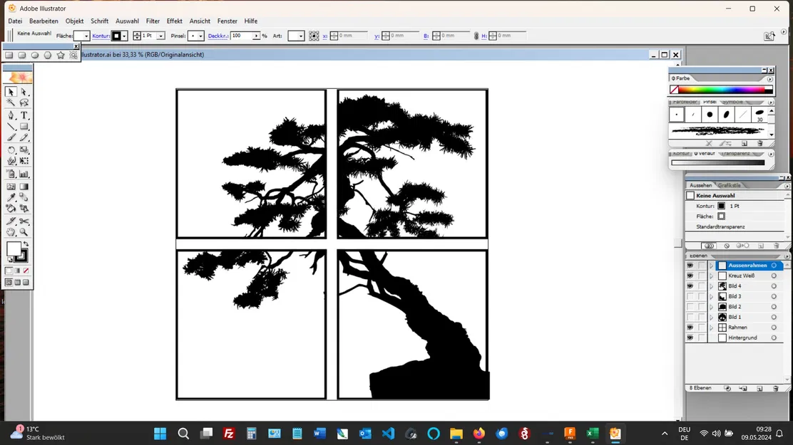 Wandbild Silhuette Bonsai – Tranh treo tường silhouette bonsai 4 mảnh - Image 2