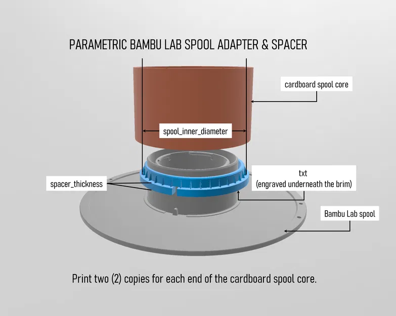 Adapter & Spacer Parametric cho Spool Bambu Lab (2-trong-1) | Lõi bìa cứng - Image 1